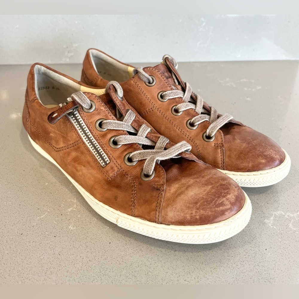 Paul Green Addie Sneakers Brown Oiled Leather Lace Up Zip Women’s Size 9